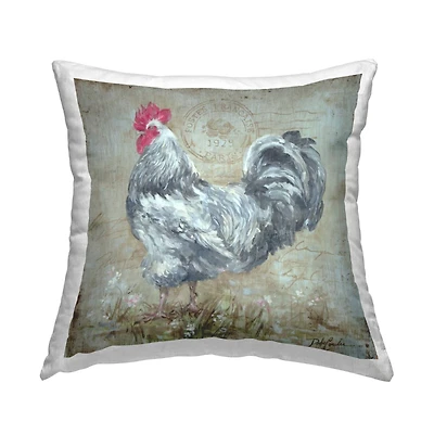 Stupell Industries Vintage Country Rooster French Postal Stamp Throw Pillow, 18" x 18"