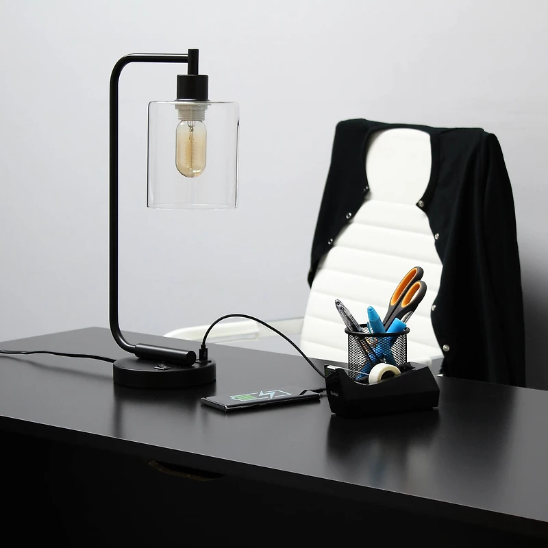 Lalia Home Iron Desk Lamp with USB Port and Glass Shade