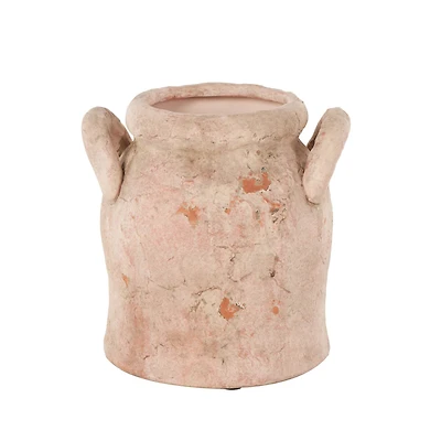 8.25" Pink Ceramic Antique Style Distressed Decorative Vase with Handles