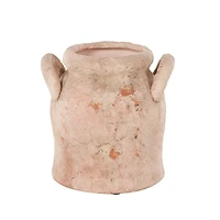 8.25" Pink Ceramic Antique Style Distressed Decorative Vase with Handles