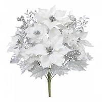 21" White & Silver Poinsettia, Peony & Berry Deluxe Bush by Ashland®