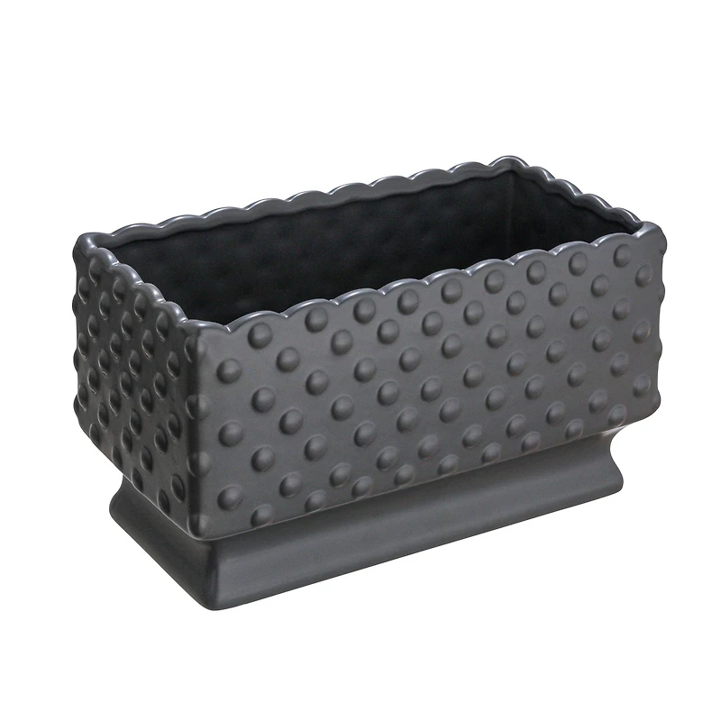 Hello Honey® 11" Black Ceramic Hobnail Planter with Scalloped Edge