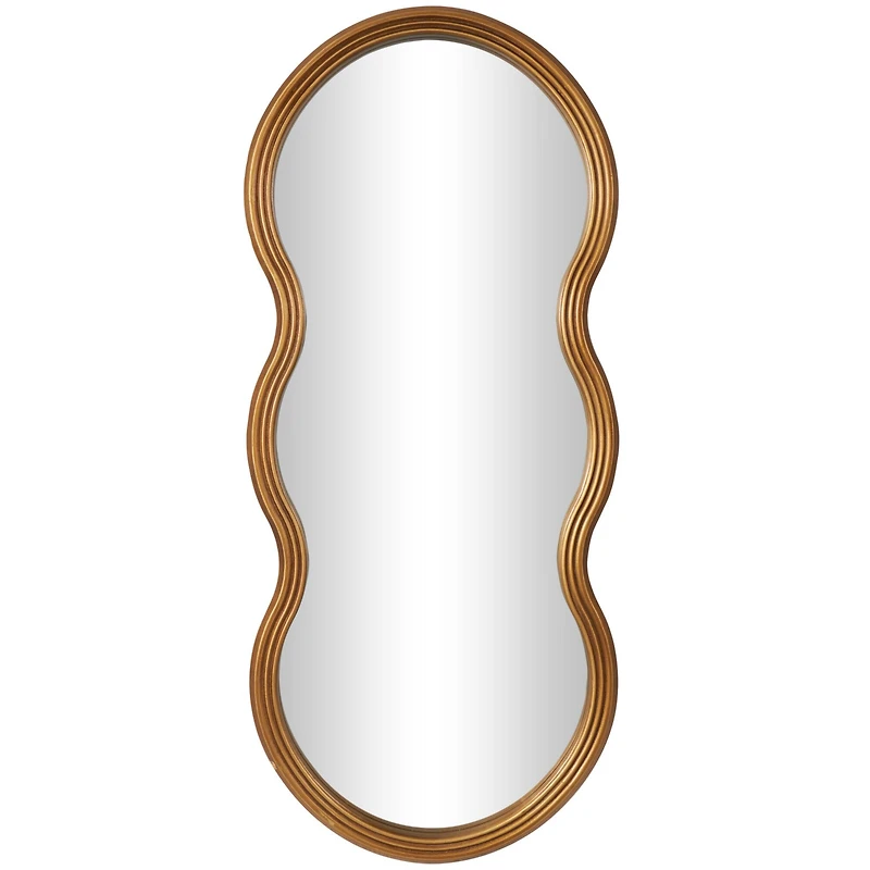 47" Gold Wooden Wavy-Shaped Wall Mirror with Ribbed Frame
