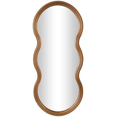47" Gold Wooden Wavy-Shaped Wall Mirror with Ribbed Frame
