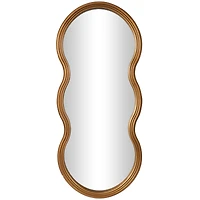 47" Gold Wooden Wavy-Shaped Wall Mirror with Ribbed Frame
