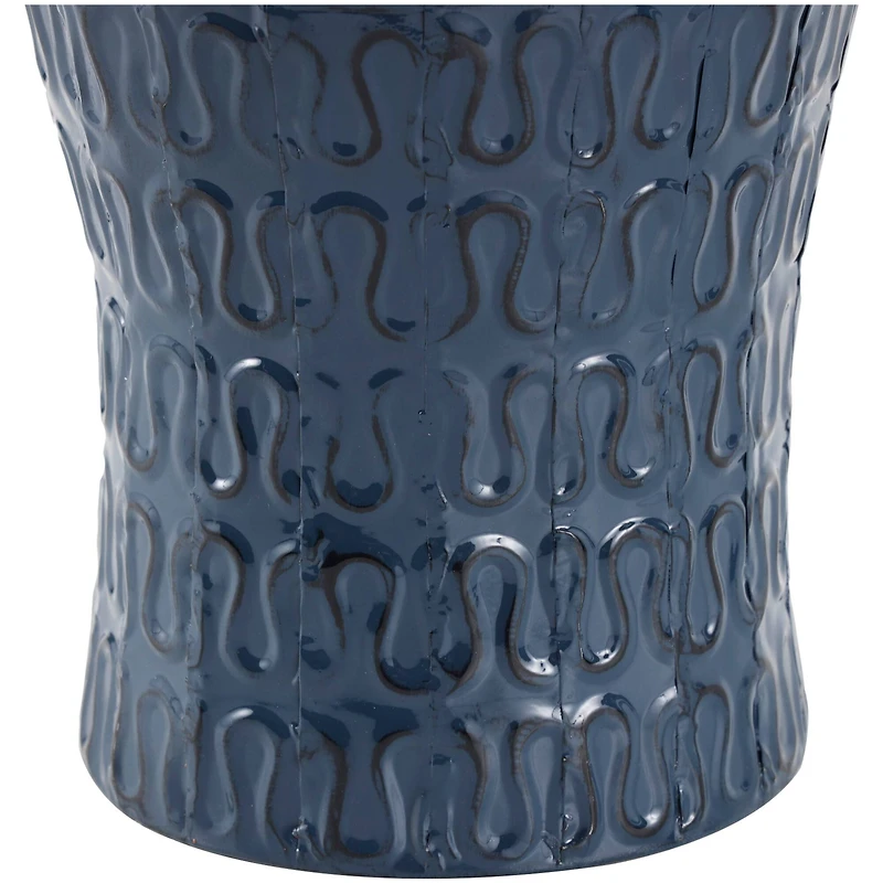 24" Dark Blue Metal Dimensional Textured Vase