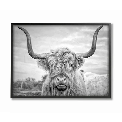 Stupell Industries Black & White Highland Cow Wall Art in Black Frame