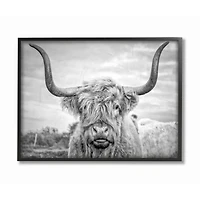 Stupell Industries Black & White Highland Cow Wall Art in Black Frame