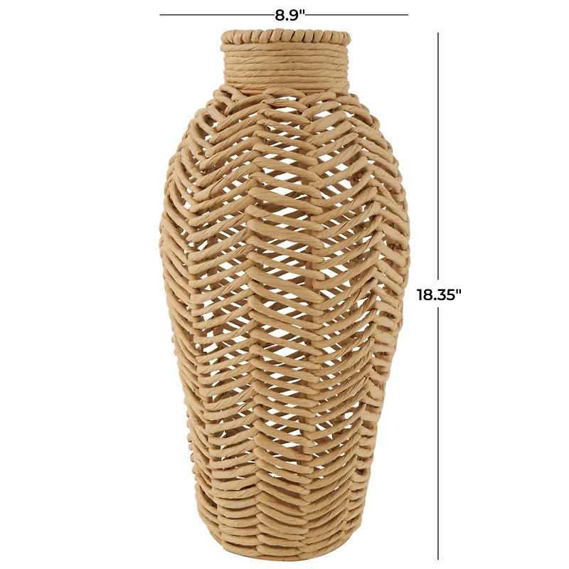 18" Brown Jute Chevron Woven Vase