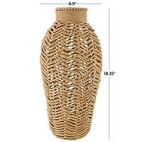 18" Brown Jute Chevron Woven Vase