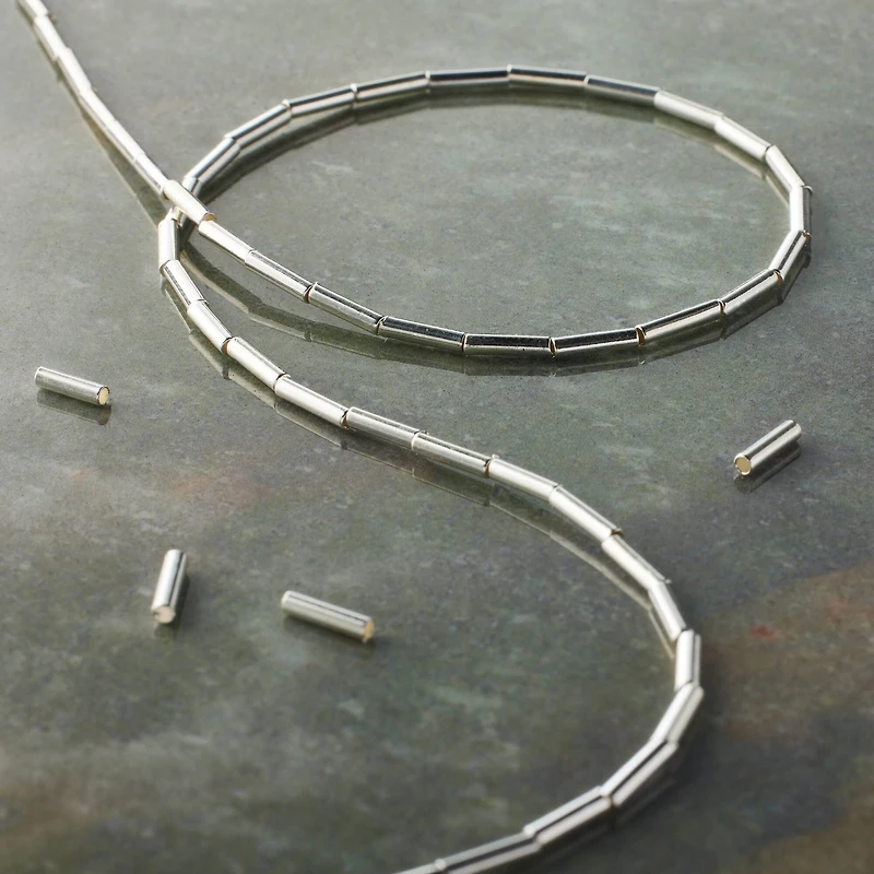 Silver Metal Bugle Beads, 6mm by Bead Landing™