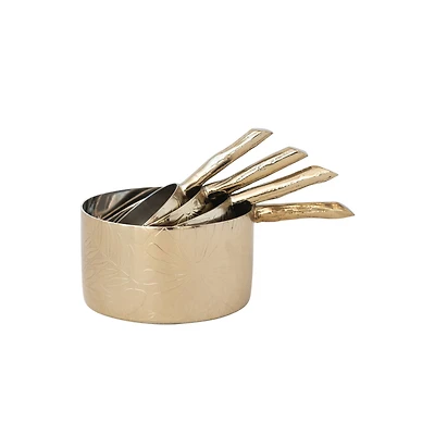 Hello Honey® Brass 4-Piece Stainless Steel Measuring Cup Set with Etched Flowers & Twig Shaped Handles