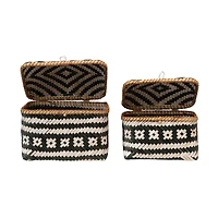 Hello Honey® Black & White Hand-Woven Bamboo Boxes with Lids & Closures Set