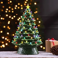18" Green Lit Nostalgic Christmas Tree