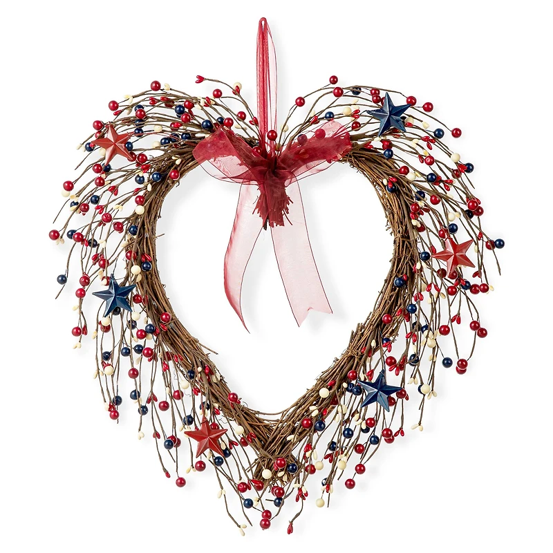 Glitzhome® 17" Patriotic American Berry Heart Wreath