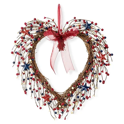 Glitzhome® 17" Patriotic American Berry Heart Wreath