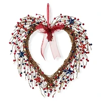 Glitzhome® 17" Patriotic American Berry Heart Wreath