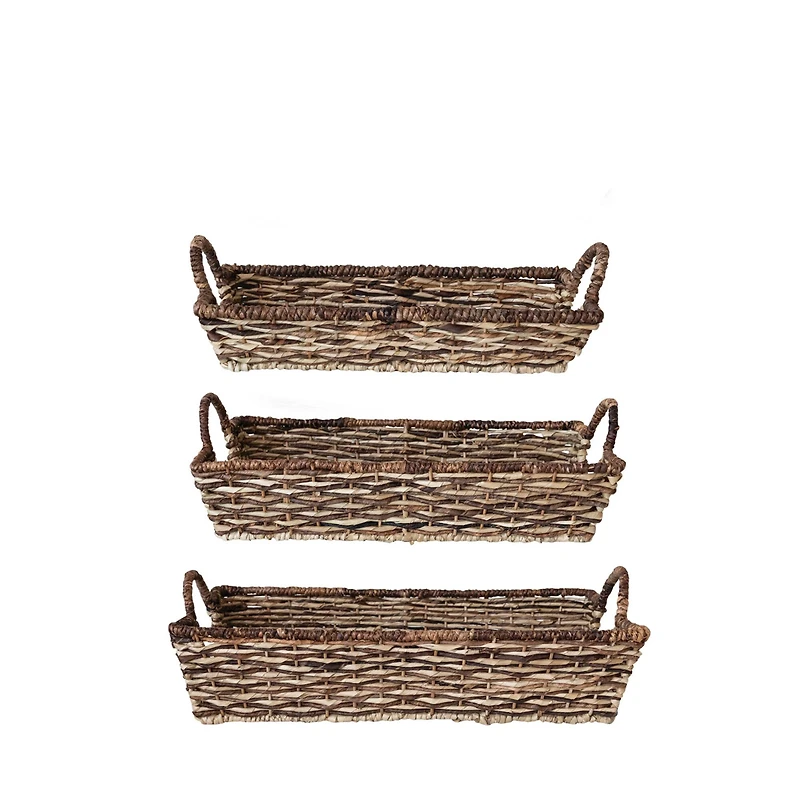 Hello Honey® Natural & Brown Hand-Woven Buri & Abaca Tray Set