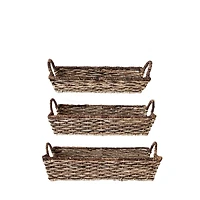 Hello Honey® Natural & Brown Hand-Woven Buri & Abaca Tray Set