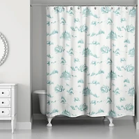Snowy Town Teal Shower Curtain