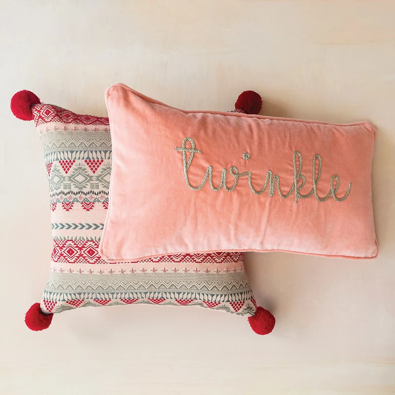 Hello Honey® 24" x 12" Pink & Gold Twinkle Cotton Velvet Lumbar Pillow