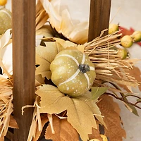 Glitzhome® 20" Fall Neutral Sunflower, Pumpkin and Leaf Wood Lantern Centerpiece