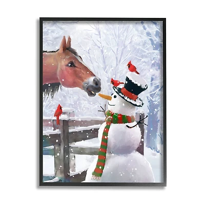 Stupell Industries Horse Eating Snowman Carrot Scene Framed Giclee Art