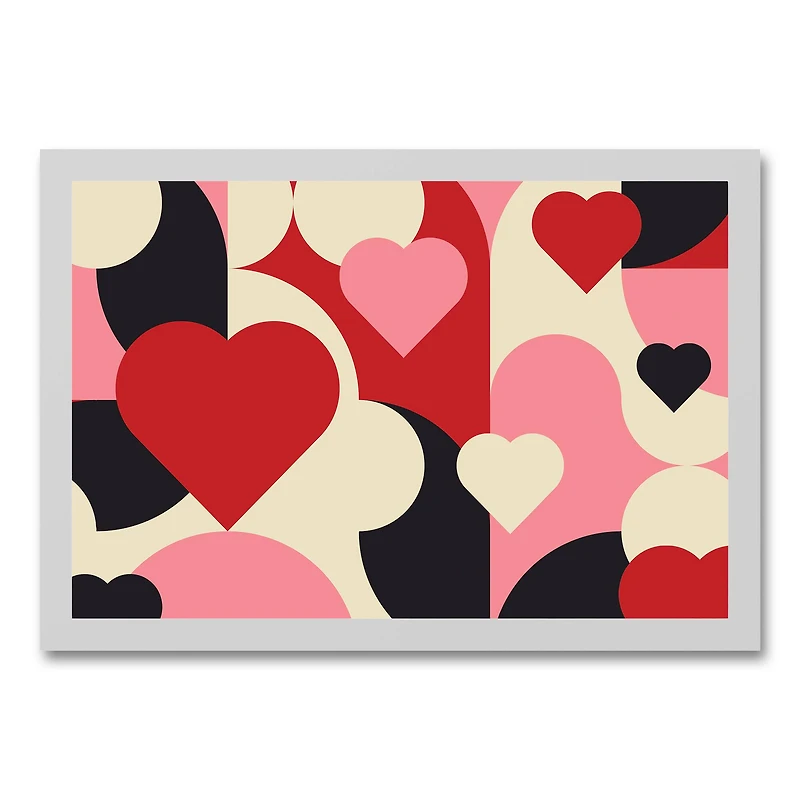 Mid Mod Heart Pattern White Framed Canvas