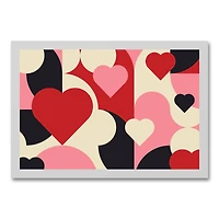Mid Mod Heart Pattern White Framed Canvas