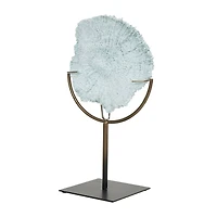 12" Light Blue Polystone Coral Textured Sculpture with Bronze Stand