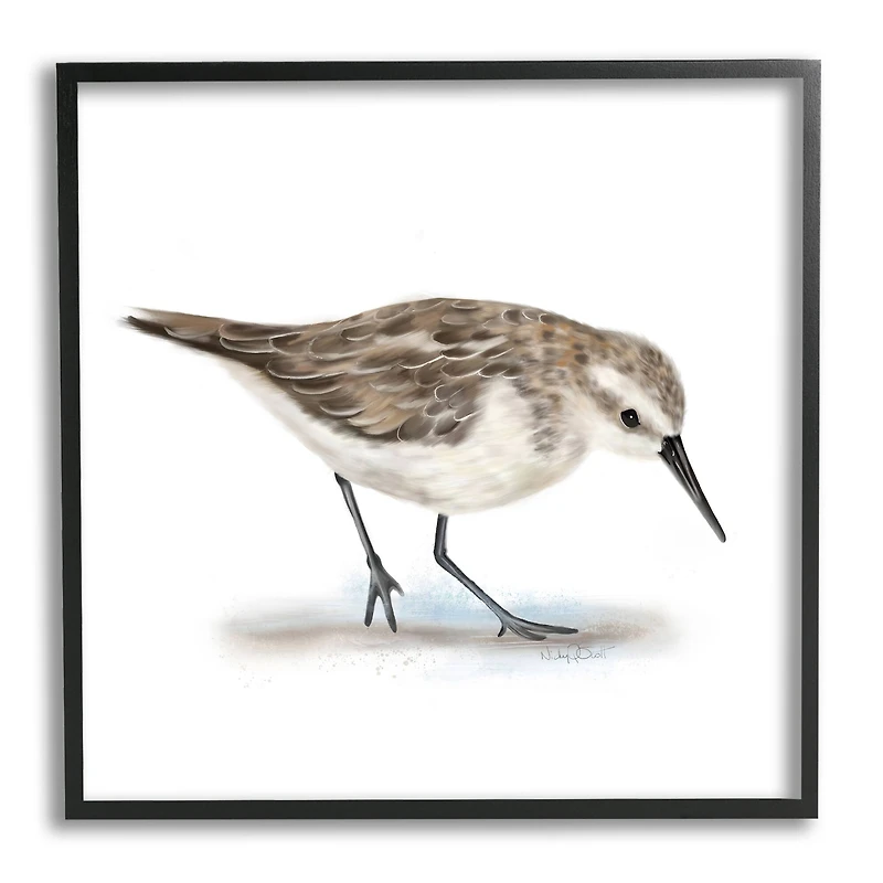 Stupell Industries Charming Sandpiper on Soft Sand Brown Nautical Bird in Frame Wall Art