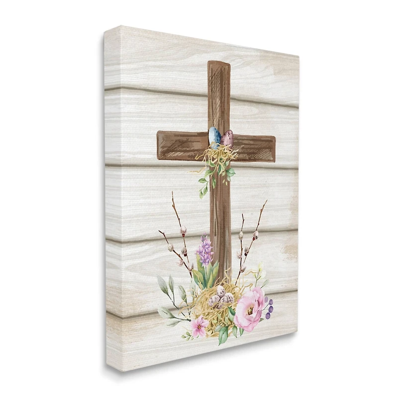 Stupell Industries Spiritual Easter Cross Spring Blossoms Canvas Wall Art