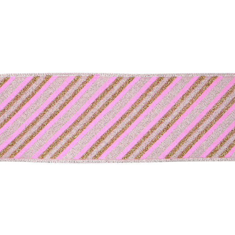 1.5" x 30ft. Blush & Gold Diagonal Stripes Wired Ribbon by Celebrate It®