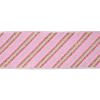 1.5" x 30ft. Blush & Gold Diagonal Stripes Wired Ribbon by Celebrate It®