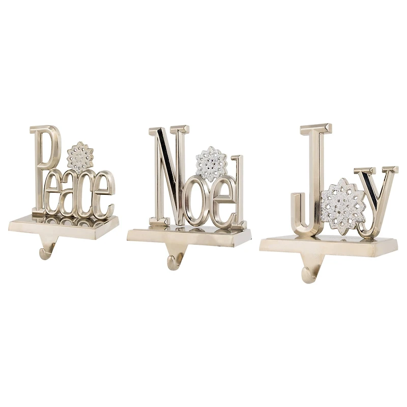 Peace  Joy and Noel Metal Christmas Stocking Holders - 6.5" - Set of 3