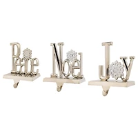 Peace  Joy and Noel Metal Christmas Stocking Holders - 6.5" - Set of 3