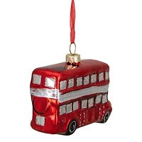4" Shiny Metallic Red & Silver Glass Double Decker Bus Christmas Ornament