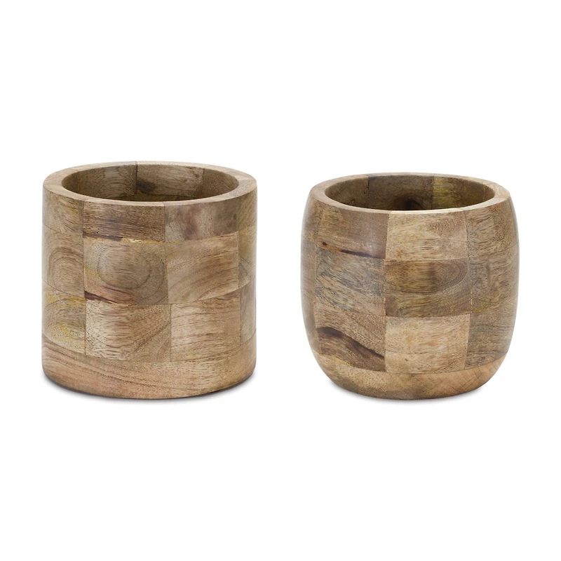 Round Wood Planter Set