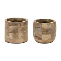 Round Wood Planter Set