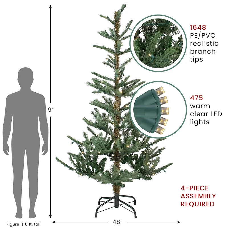 9ft. Pre-Lit Real Touch™ Nordmann Fir Slim Artificial Christmas Tree, Warm Clear LED Lights