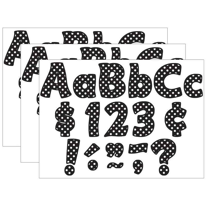Teacher Created Resources Black Polka Dots Funtastic Font 4" Letters Combo Pack, 3 Packs of 624