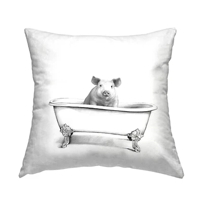 Stupell Industries Farm Pig In Bathtub Adorable Hog Animal Throw Pillow, 18" x 18"
