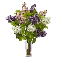 24" Lilac Silk Flower Arrangement in Glass Vase