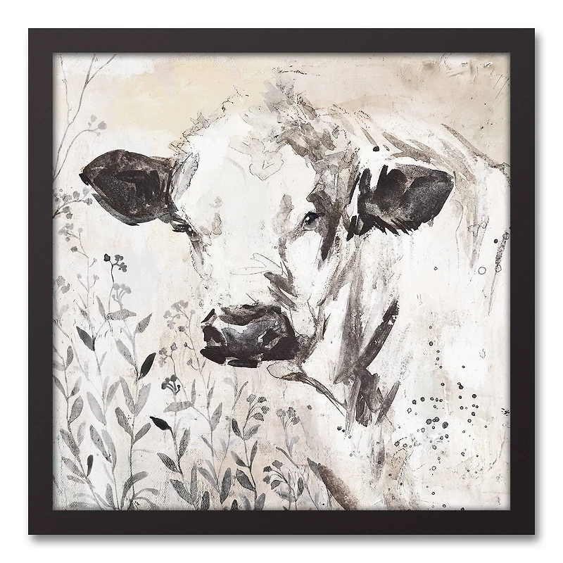 Painterly Cow 17.73" x 17.73" Black Framed Canvas