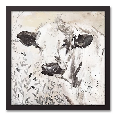 Painterly Cow 17.73" x 17.73" Black Framed Canvas