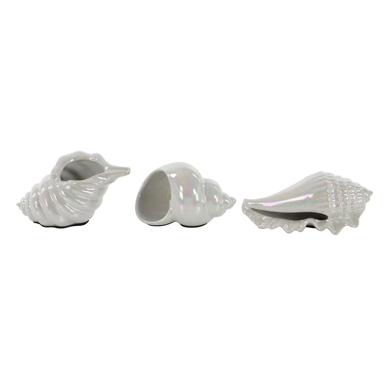 White Porcelain Coastal Seashell Sculpture Set