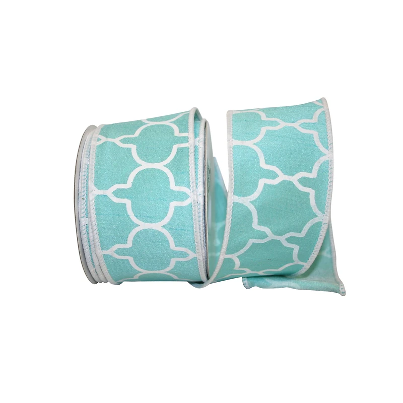 JAM Paper 2.5" x 10yd. Aqua Trellis Wired Dupioni Ribbon