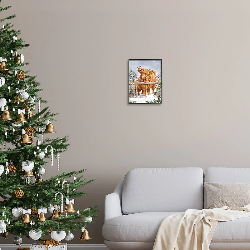 Stupell Industries Winter Cattle Cuddling Snow Scene Framed Giclee Art