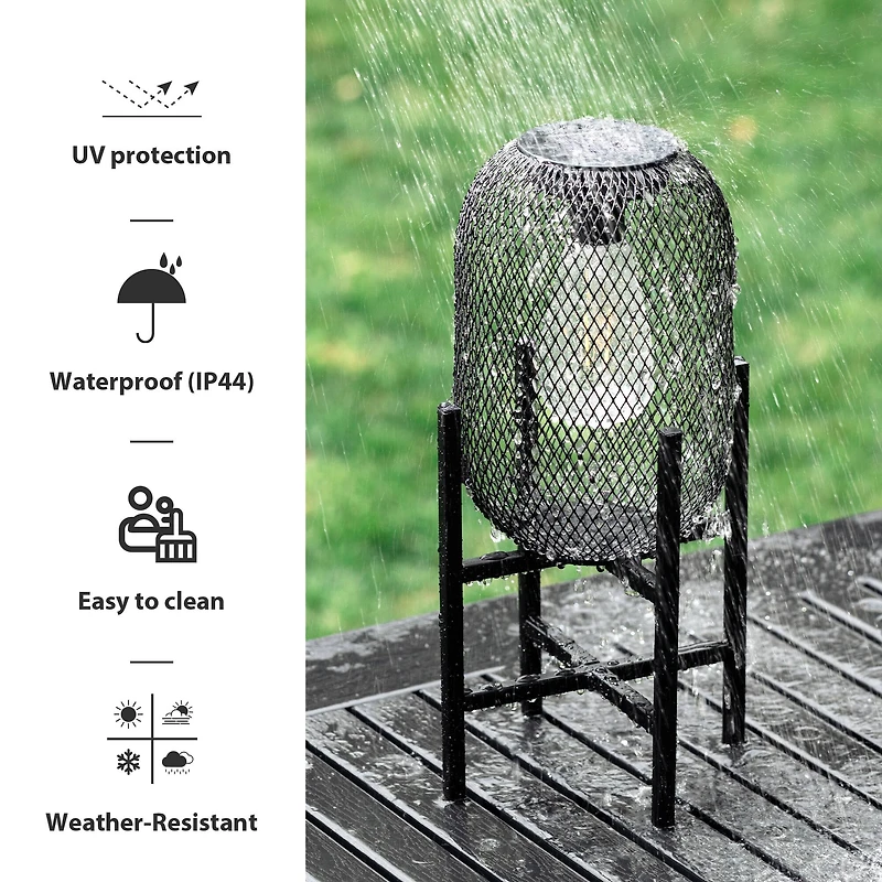 Glitzhome® 14.25" Metal Mesh Black Solar Powered Lantern with Stand, 2ct.