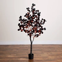5ft. Pre-Lit Artificial Halloween Black Eucalyptus Tree with 220 Orange & Purple LED Lights